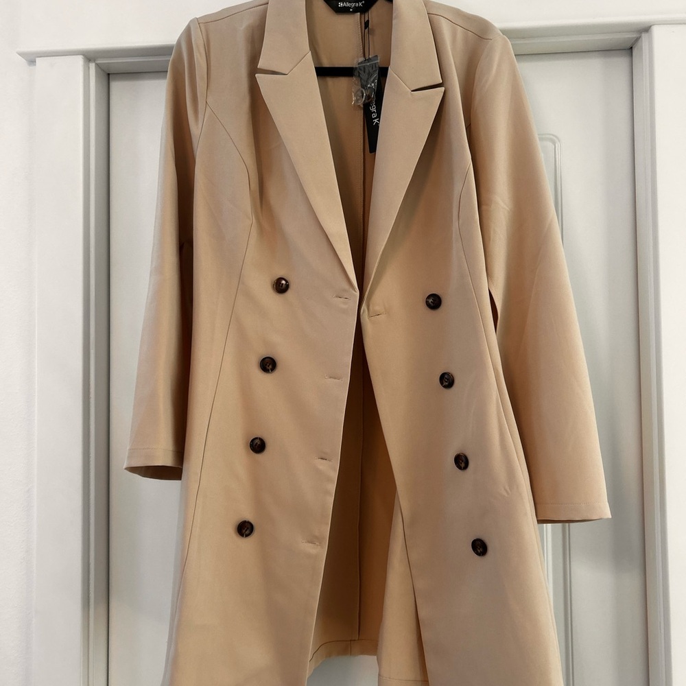 Allegra K Women's Tan Double-Breasted Blazer